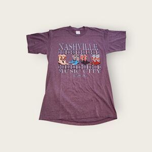 Vintage 90s purple Nashville Music City cowboy boot graphic single stitch tshirt